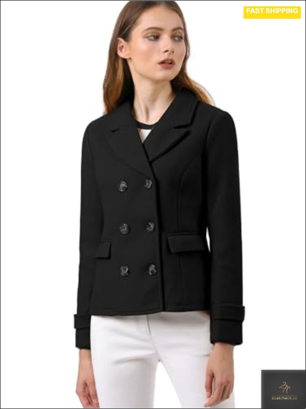 Elegant Notched Lapel Double Breasted Short Pea Coat Women's Winter Wool Blend